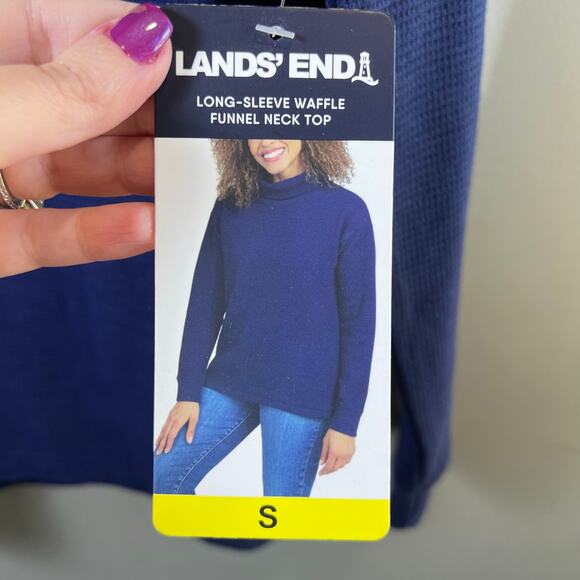 NWT Lands’ End Long-Sleeve Waffle Funnel Neck Top Navy Blue Size S - Picture 2 of 7